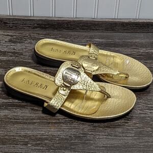 Ralph Lauren Women's Kalana Gold Flip Flop Dress Slip On Sandal Size 8B